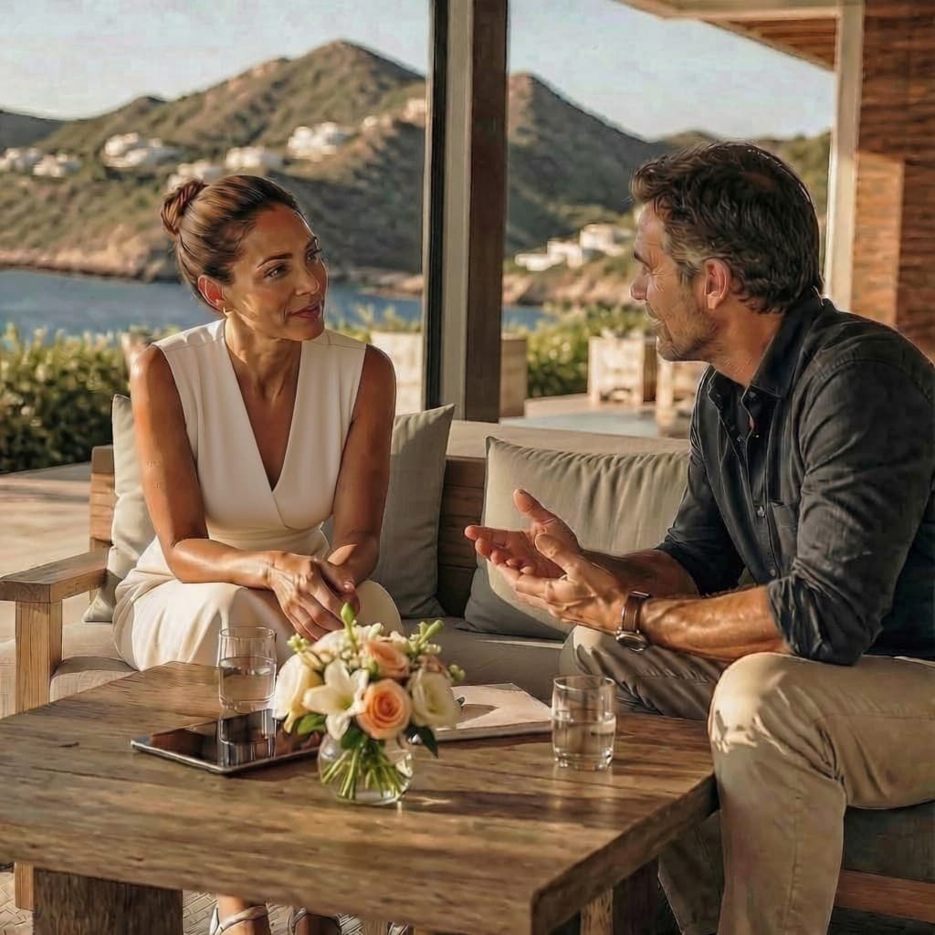 Conversation en villa pour ajuster les détails du séjour